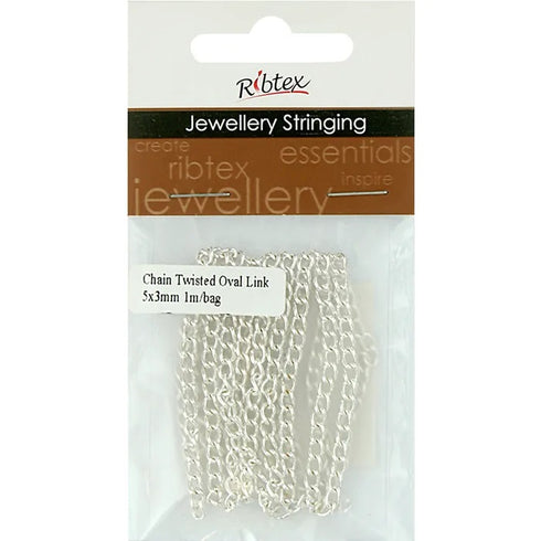 5mm x 3mm Metal Alloy Twisted Oval Link Chain (available in 5 colours)